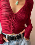 MANILA Sheer Ruched Top
