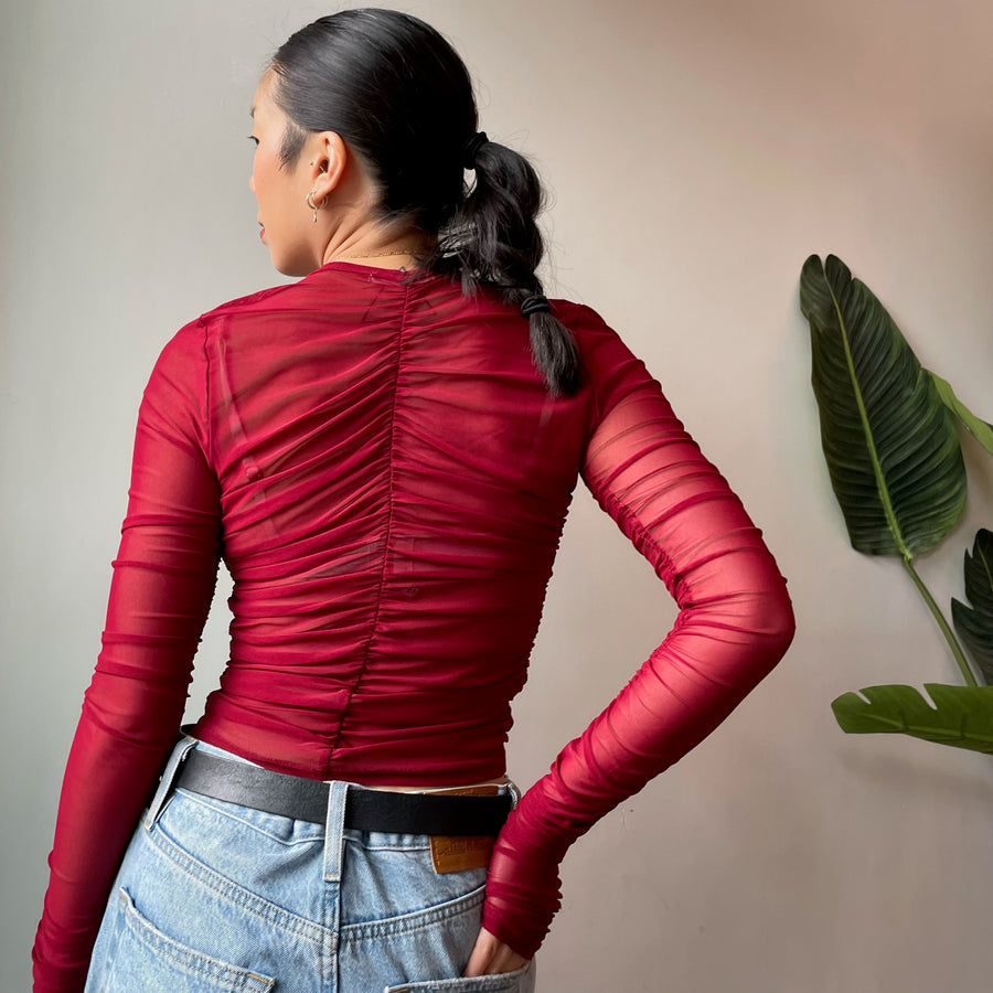 MANILA Sheer Ruched Top