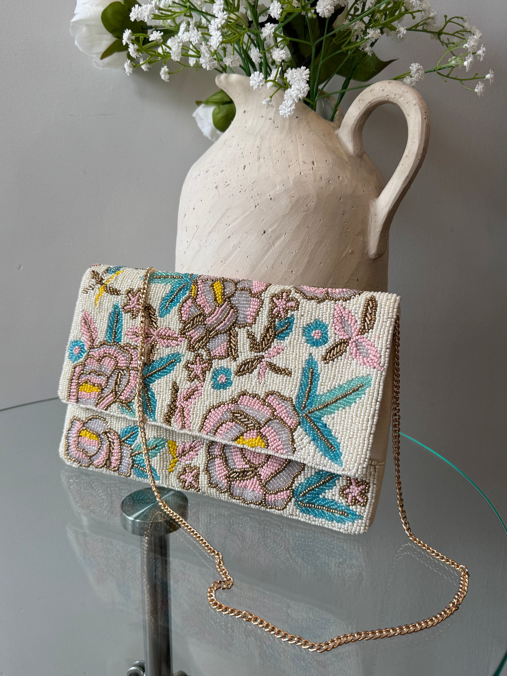 Floral Beaded Shoulder Bag