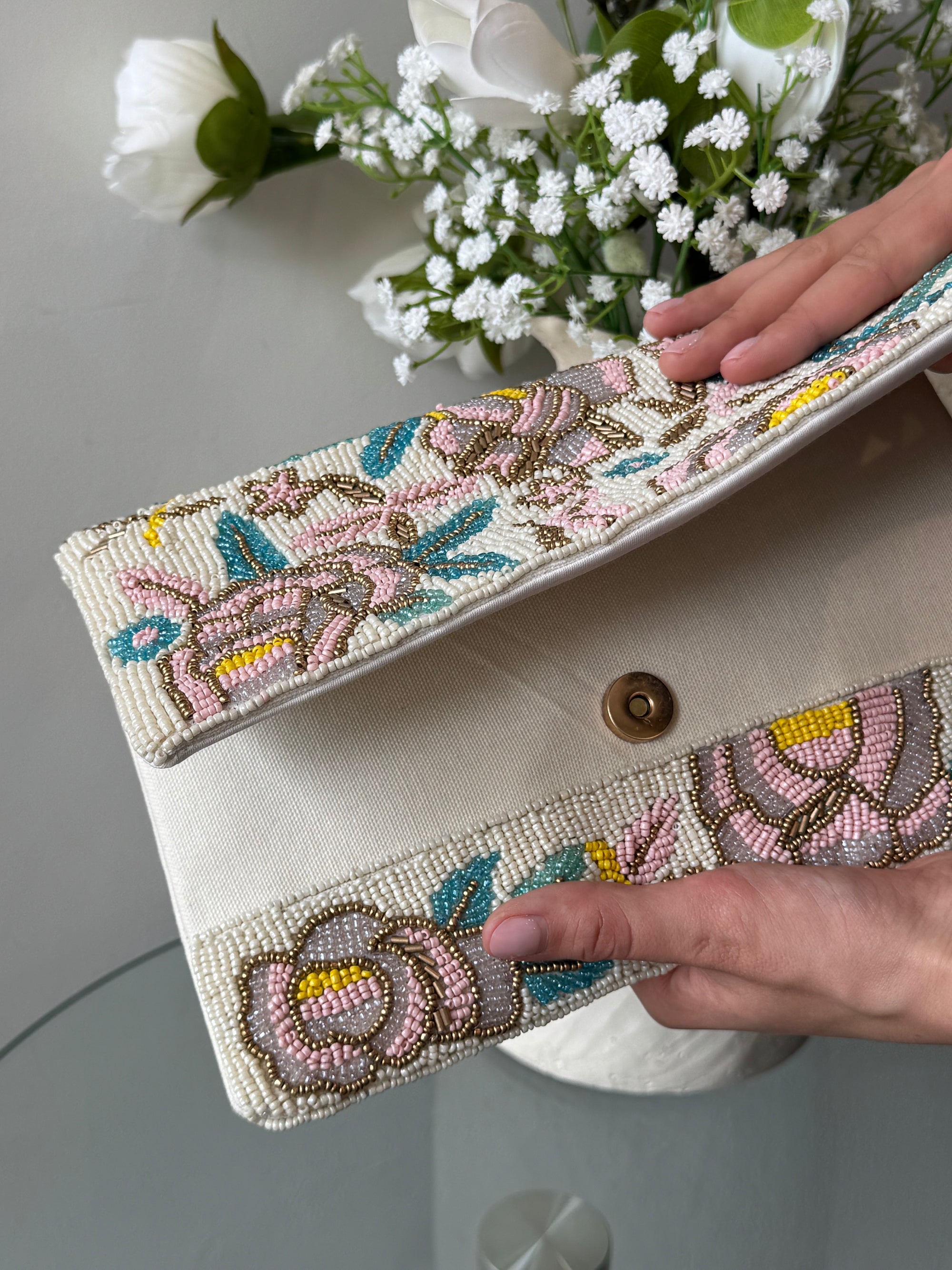 Floral Beaded Shoulder Bag