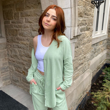 AUDETTE Waffle Button Front Top