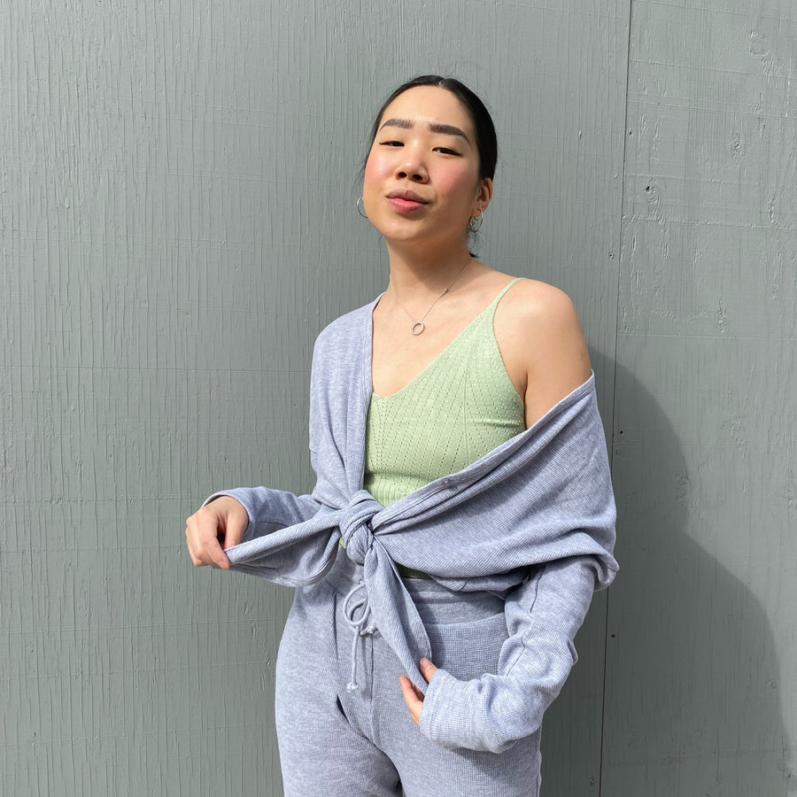 AUDETTE Waffle Button Front Top