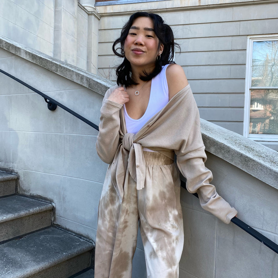 AUDETTE Waffle Button Front Top