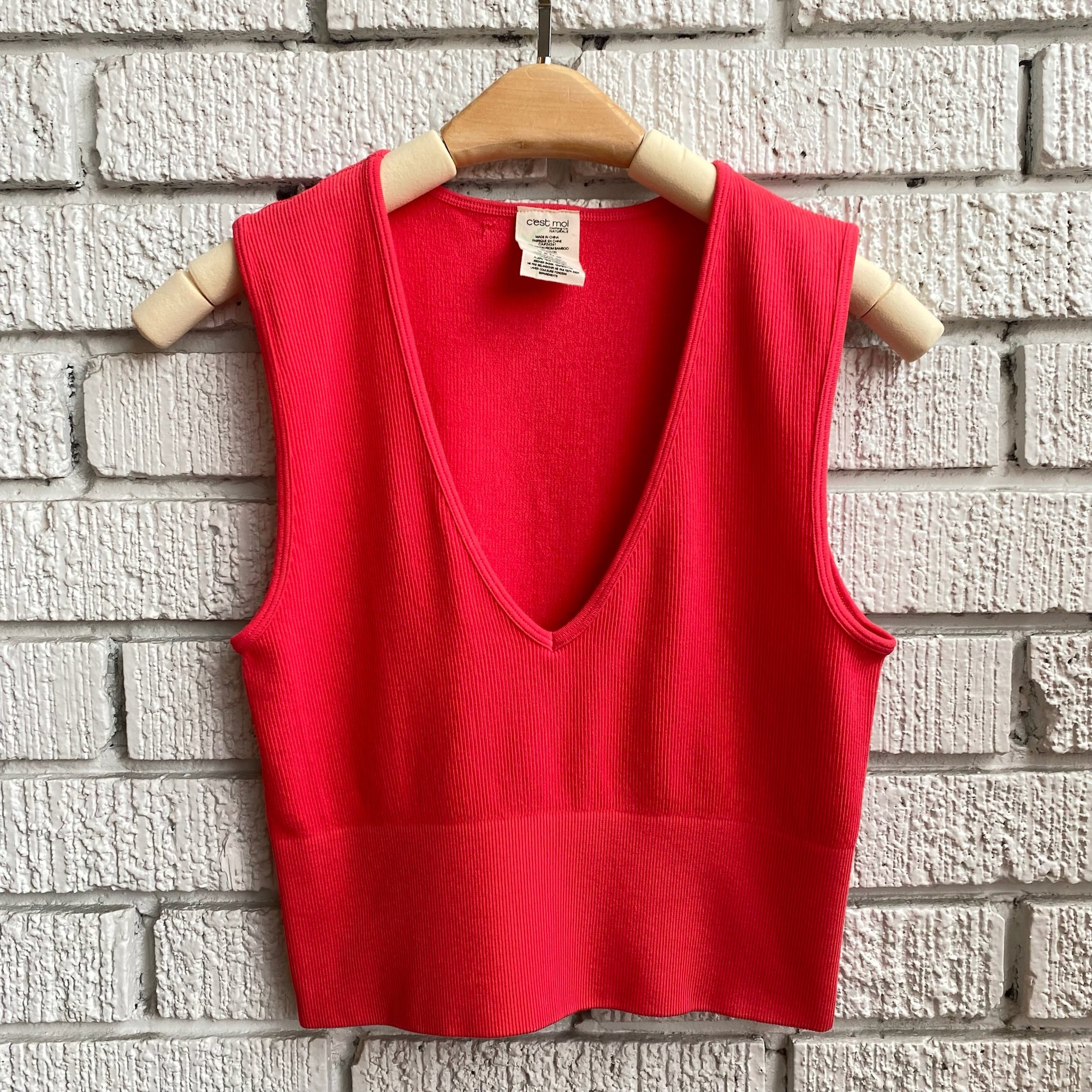 Bamboo Deep V Ribbed Top