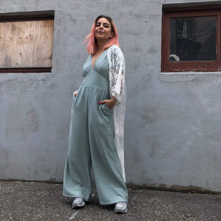 BREEZE Plunge Smocked Jumpsuit