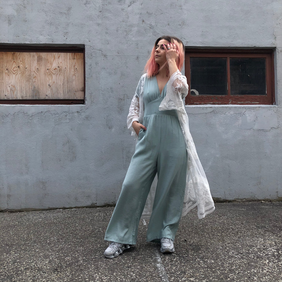 BREEZE Plunge Smocked Jumpsuit