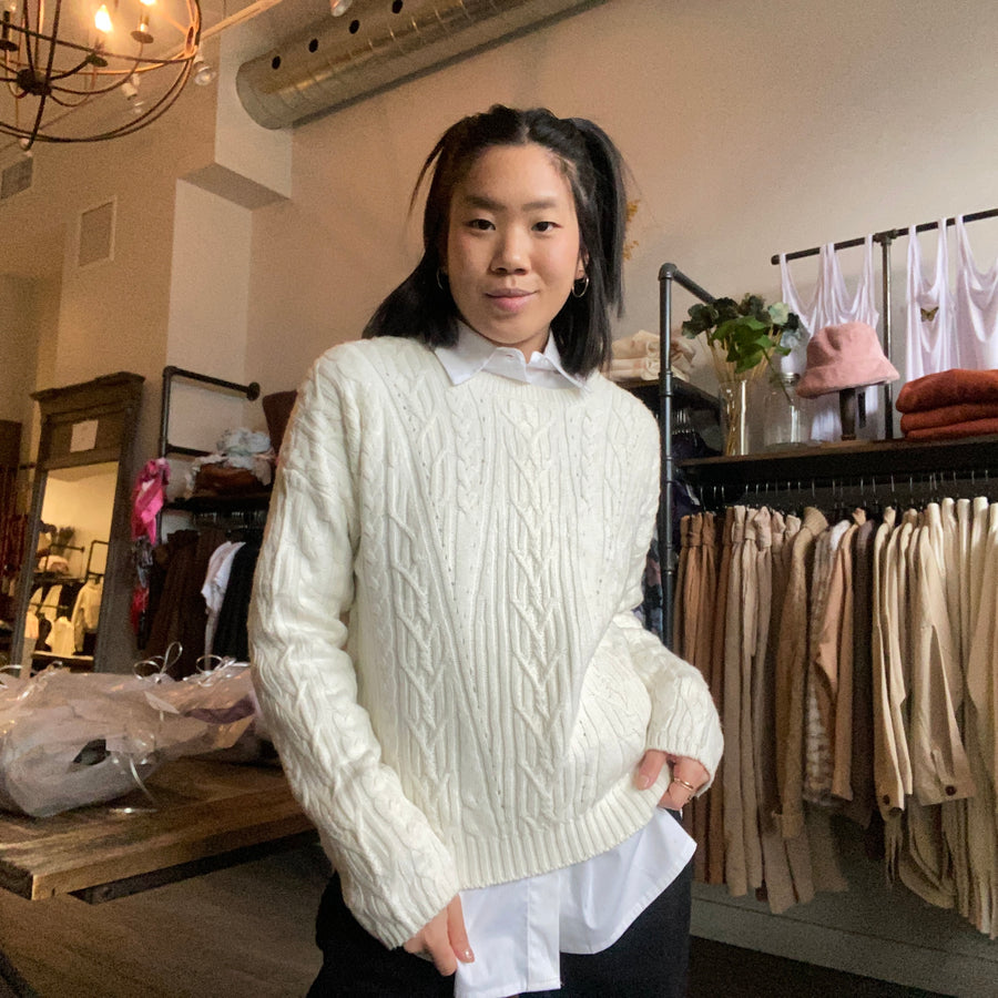FRANCES Crew Cable Knit Sweater